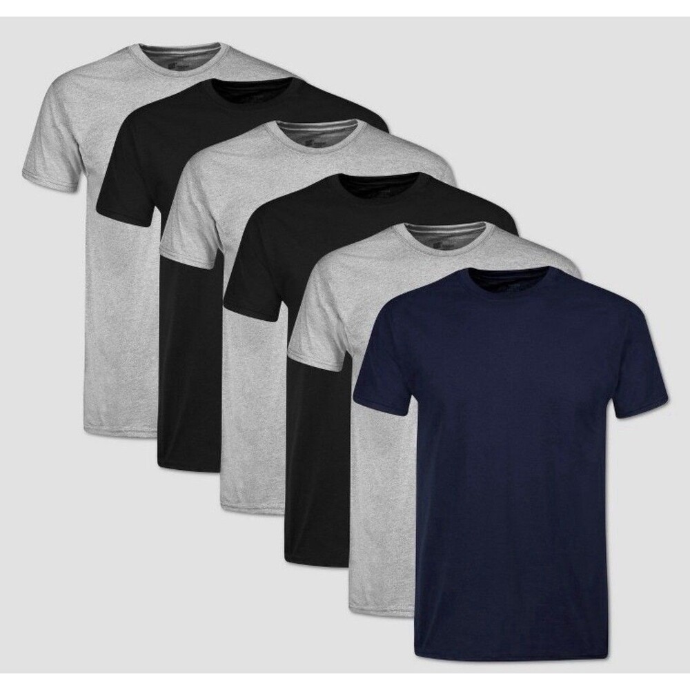 Hanes Men’s Crew Neck T-Shirts 6 Pack Black Gray Blue Size Large